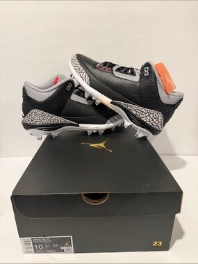 Air Jordan Retro 3 Mid TD Cleat Black Cement; Sz: 10 (FZ8626-001)